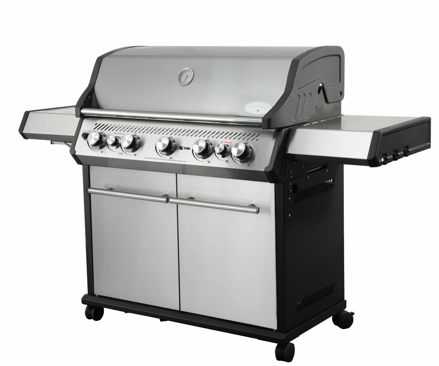 SANTOS S-518 Mit Seiten- & Heckbrenner, Edelstahl Inkl. Drehspieß, Rostheber & Silikonablage & Graviertes ZWILLING Pro Messer 5 SANTOS S-518 Mit Seiten- & Heckbrenner, Edelstahl Inkl. Drehspieß, Rostheber & Silikonablage & Graviertes ZWILLING Pro Messer – Bild 3