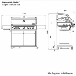 SANTOS S-518 Mit Seiten- & Heckbrenner, Edelstahl Inkl. Drehspieß, Rostheber & Silikonablage & Graviertes ZWILLING Pro Messer 23 SANTOS S-518 Mit Seiten- & Heckbrenner, Edelstahl Inkl. Drehspieß, Rostheber & Silikonablage & Graviertes ZWILLING Pro Messer -Napoleon Verkaufs-Shop 493743525c0ae988706c176656ff1375